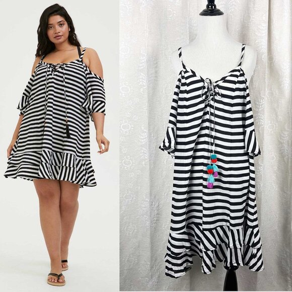 Torrid Mini Cold Shoulder Coverup Dress stripe - Picture 1 of 11